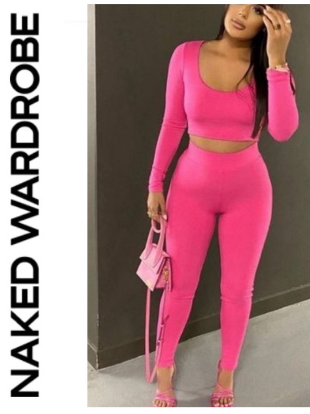 Naked Wardrobe🩷 SET Raspberry Pink 🩷 crop top and leggings | XS | NWT |